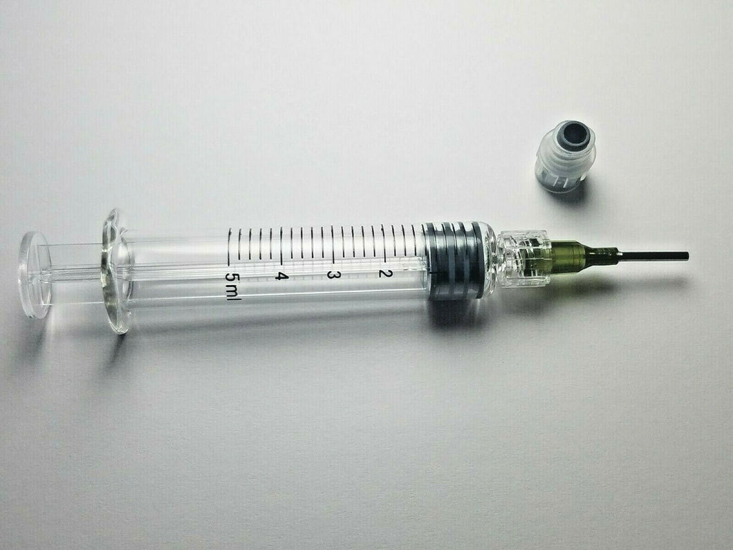 5ML Oil SYRINGE Borosilicate GLASS Luer Lock W/ TIP Dab Thick Concentrate Co2 - 1 - 10